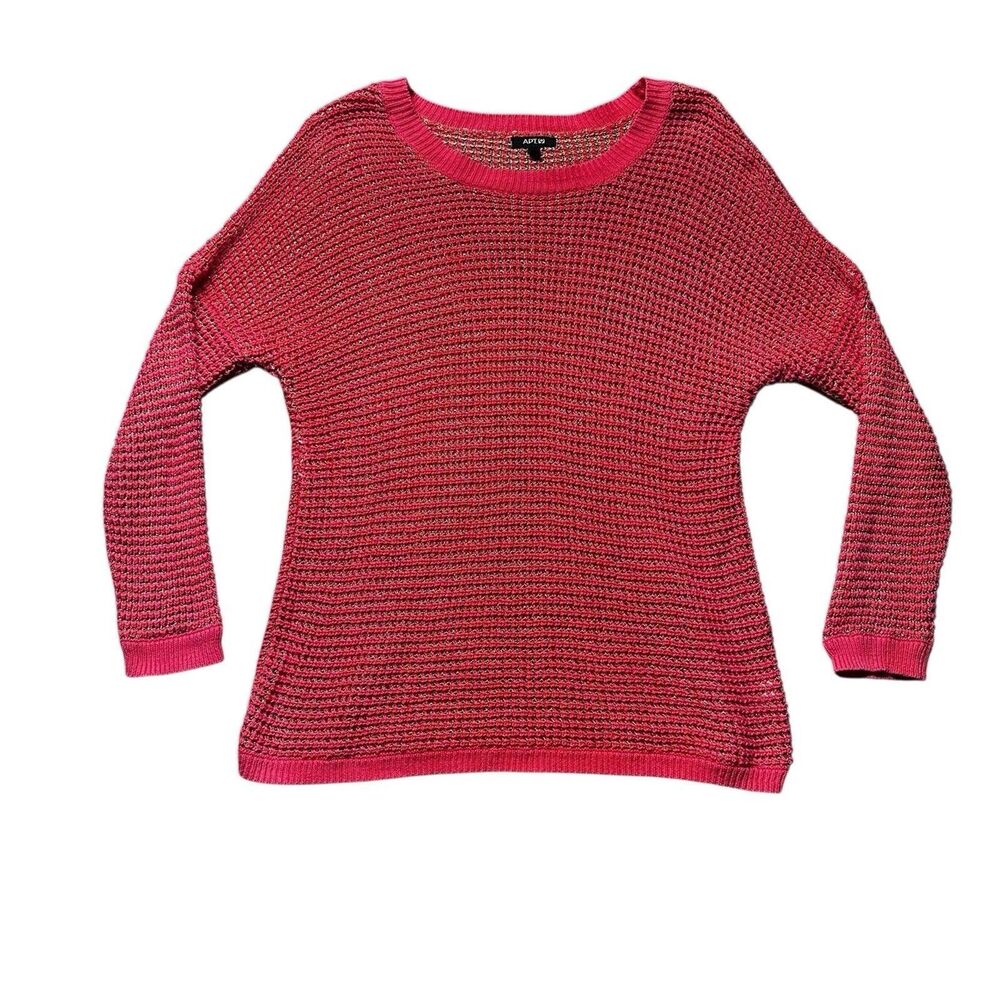 Apt. 9 Sweater Women’s L Pink Metallic Gold Knit Long Sleeve Scoop Neck Pullover